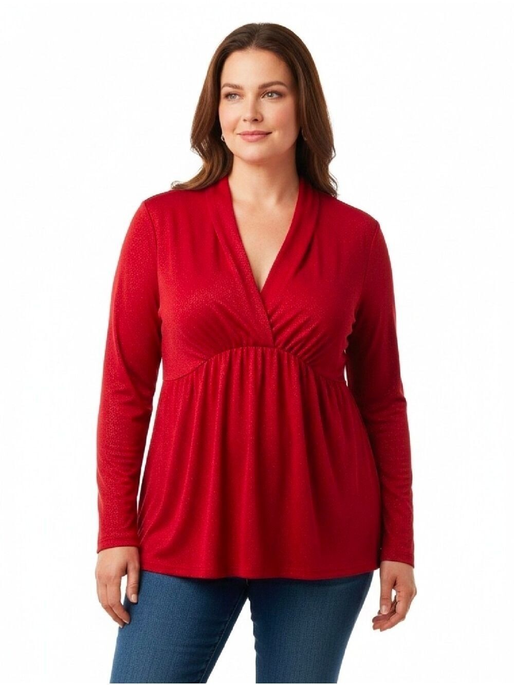 EUC Plus 3X Studio 1940 Red Babydoll Tunic Top Long Sleeve V-Neck Empire Waist